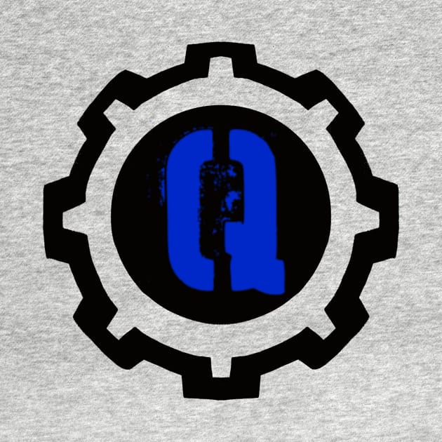 Blue Letter Q in a Black Industrial Cog by MistarCo